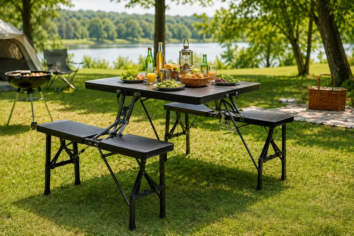 Folding Table Bench Perfect For Comfortable Outdoor Picnics